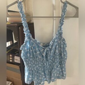 Blue and White Floral Crop Blouse - Size XS